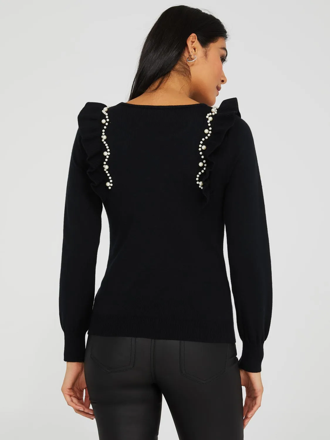 Pearl Embellished Ruffle Sweater sold by Suzy Shier product image thumbnail 5