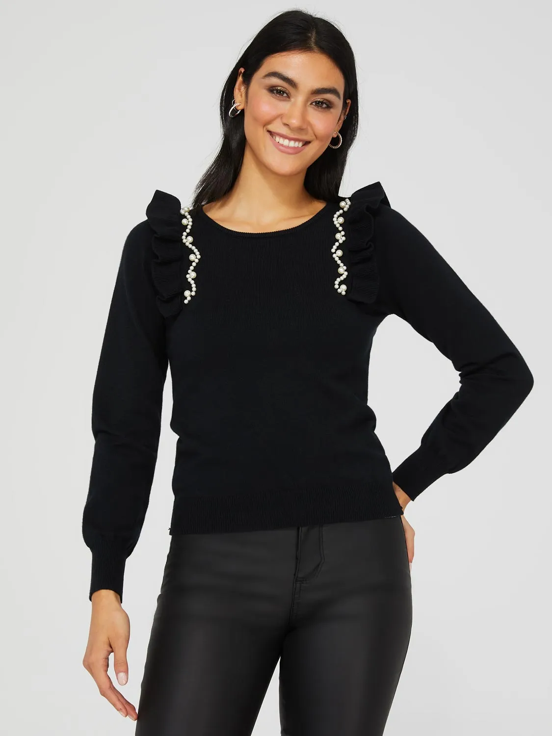 Pearl Embellished Ruffle Sweater sold by Suzy Shier product image thumbnail 3