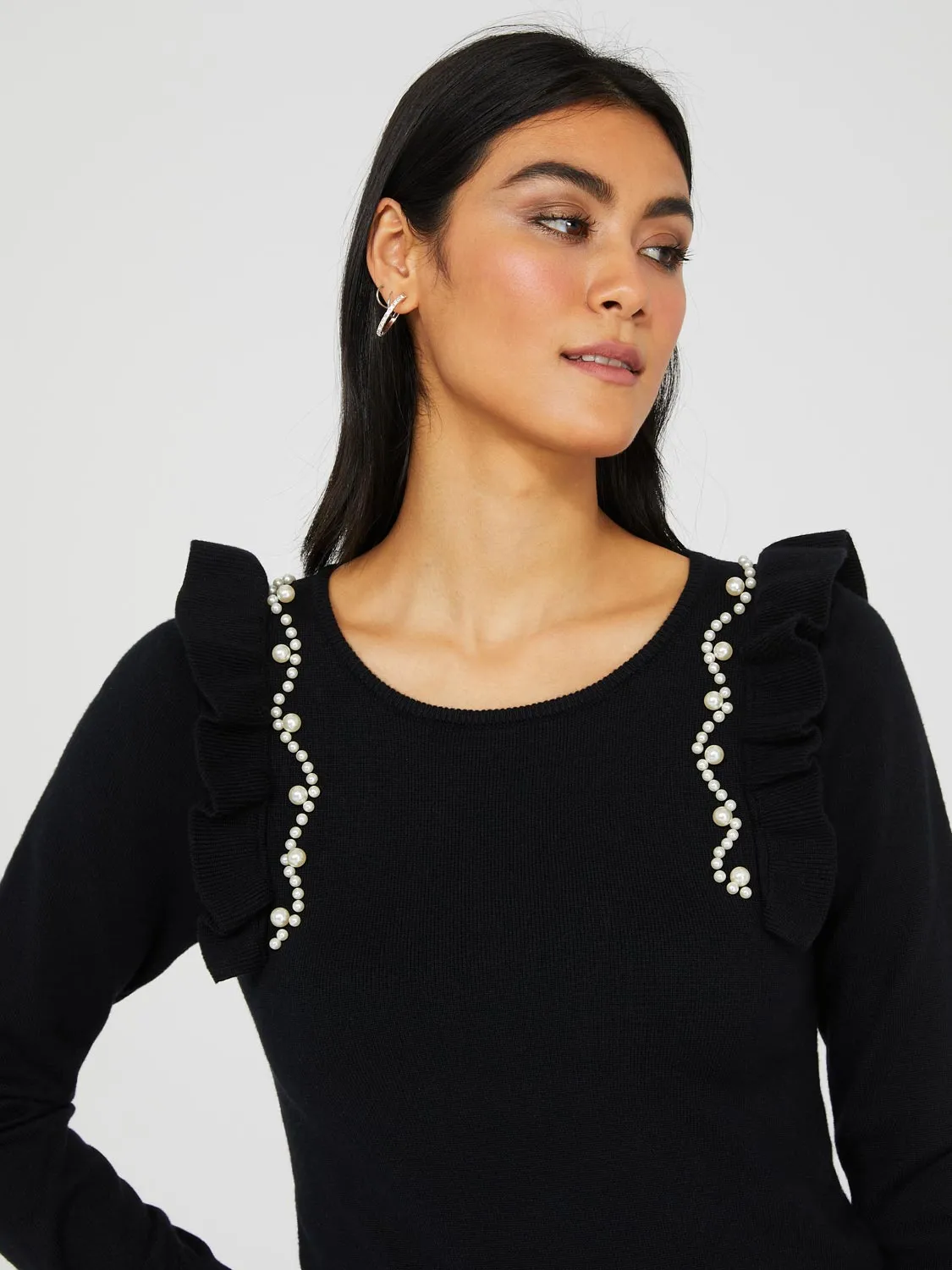 Pearl Embellished Ruffle Sweater sold by Suzy Shier product image thumbnail 2