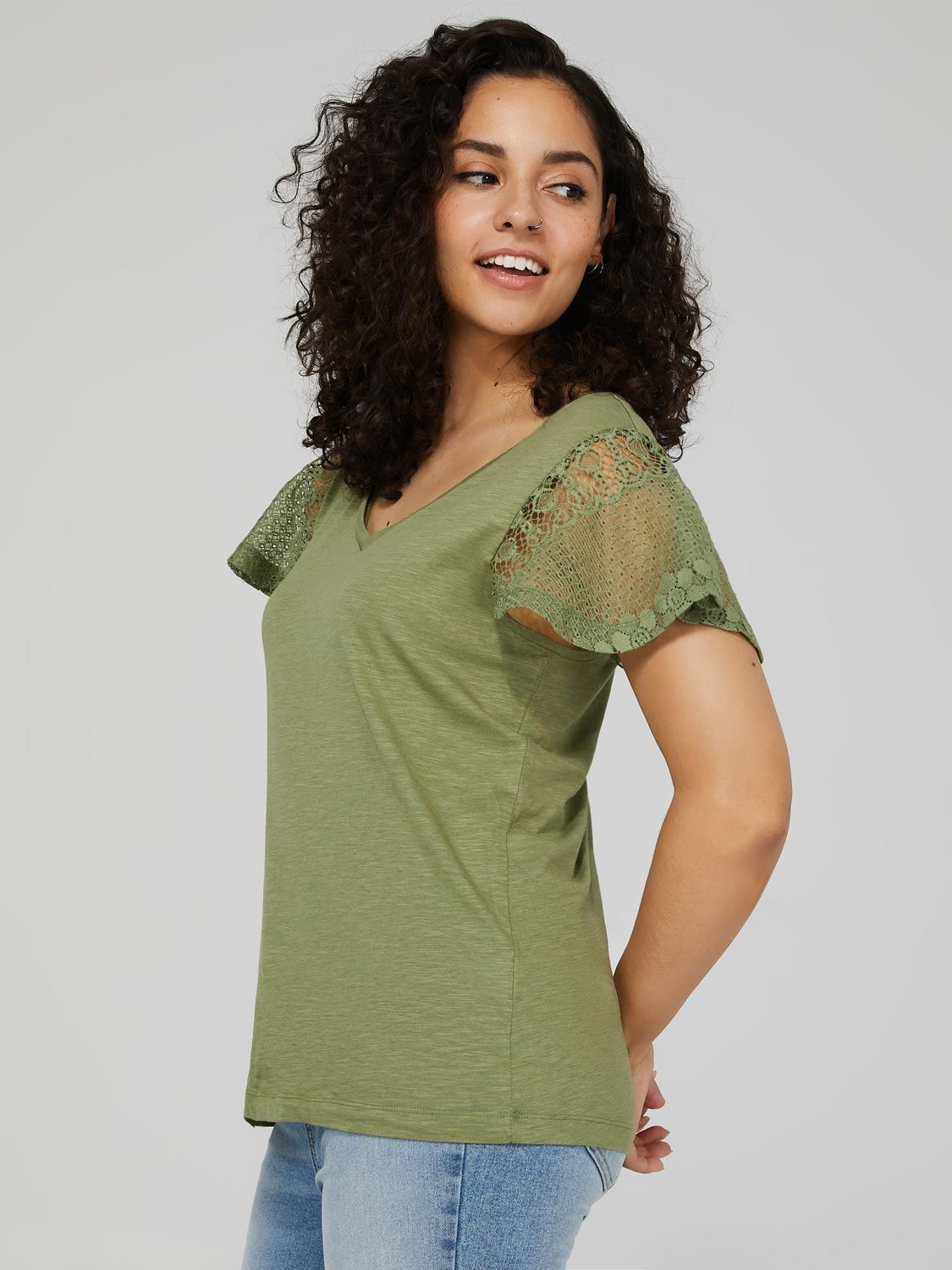 V-Neck Top With Lace Sleeves sold by Suzy Shier product image thumbnail 4