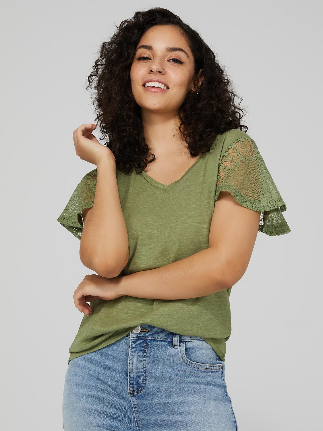 V-Neck Top With Lace Sleeves sold by Suzy Shier product image thumbnail 3