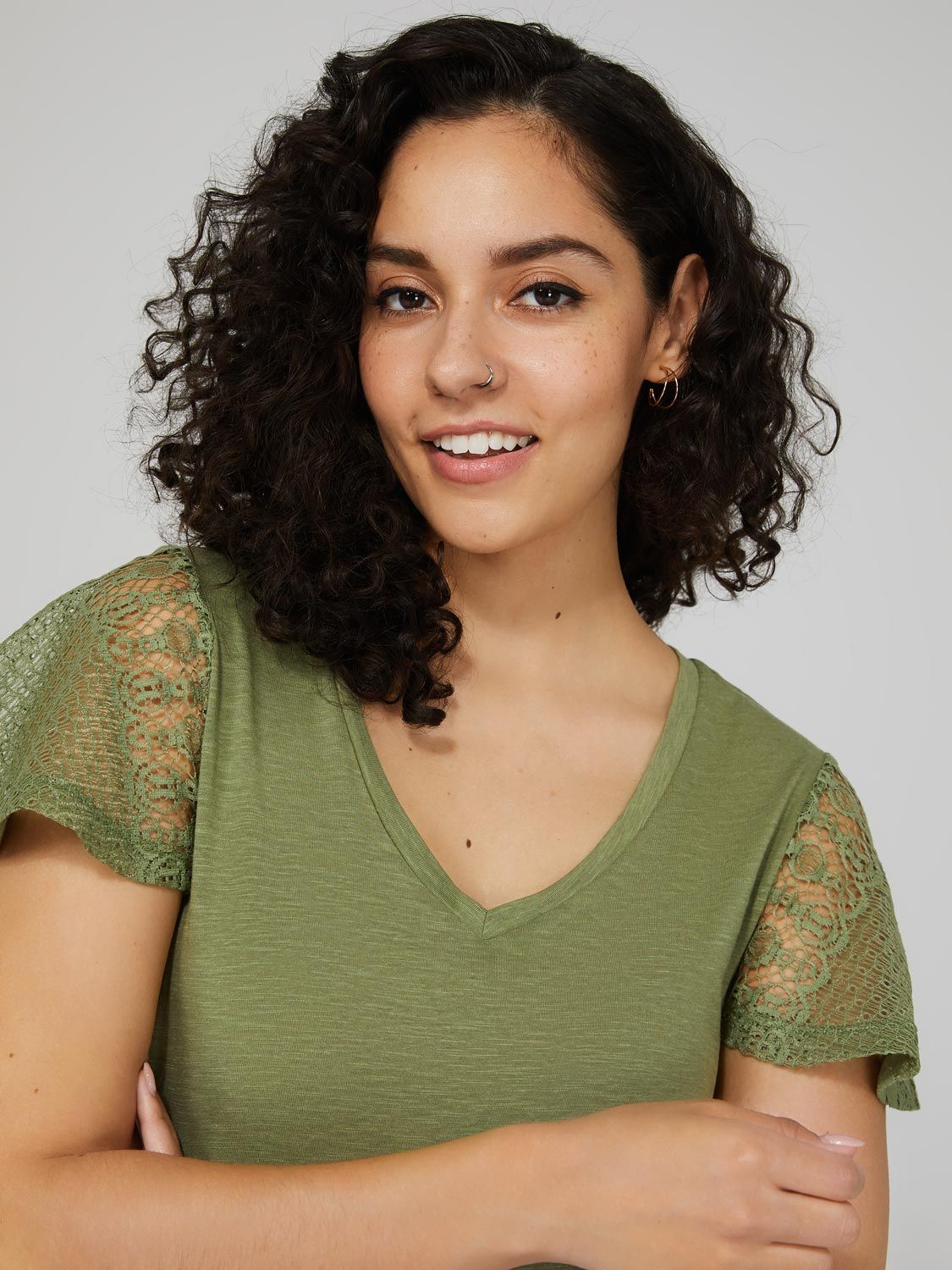 V-Neck Top With Lace Sleeves sold by Suzy Shier product image thumbnail 2