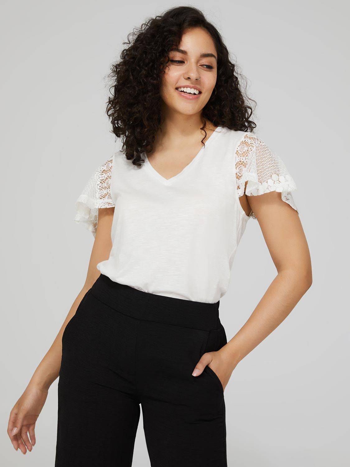 V-Neck Top With Lace Sleeves sold by Suzy Shier product image thumbnail 13