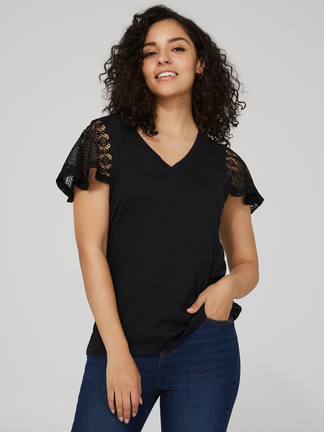 V-Neck Top With Lace Sleeves sold by Suzy Shier product image thumbnail 7