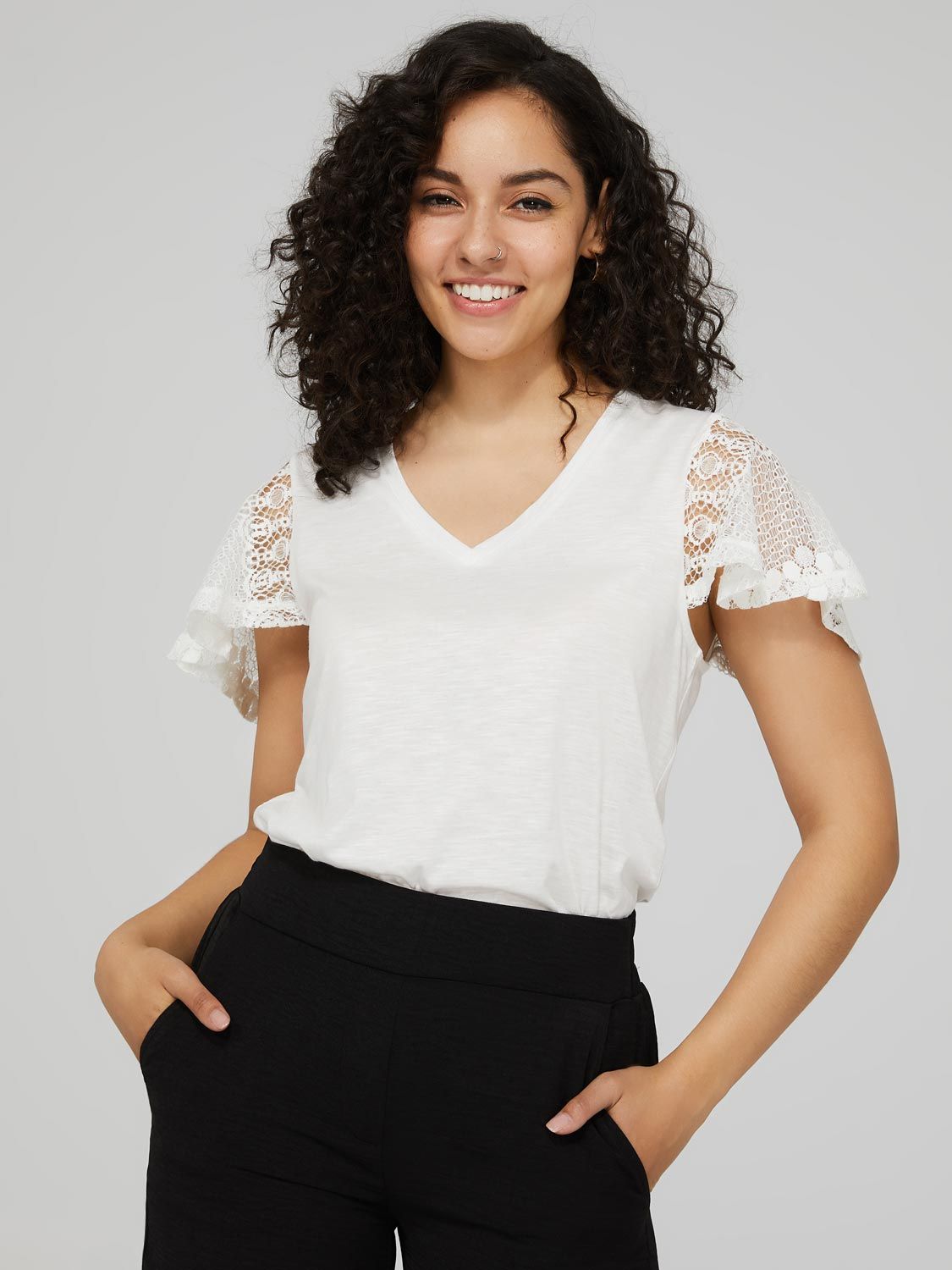 V-Neck Top With Lace Sleeves sold by Suzy Shier product image thumbnail 15