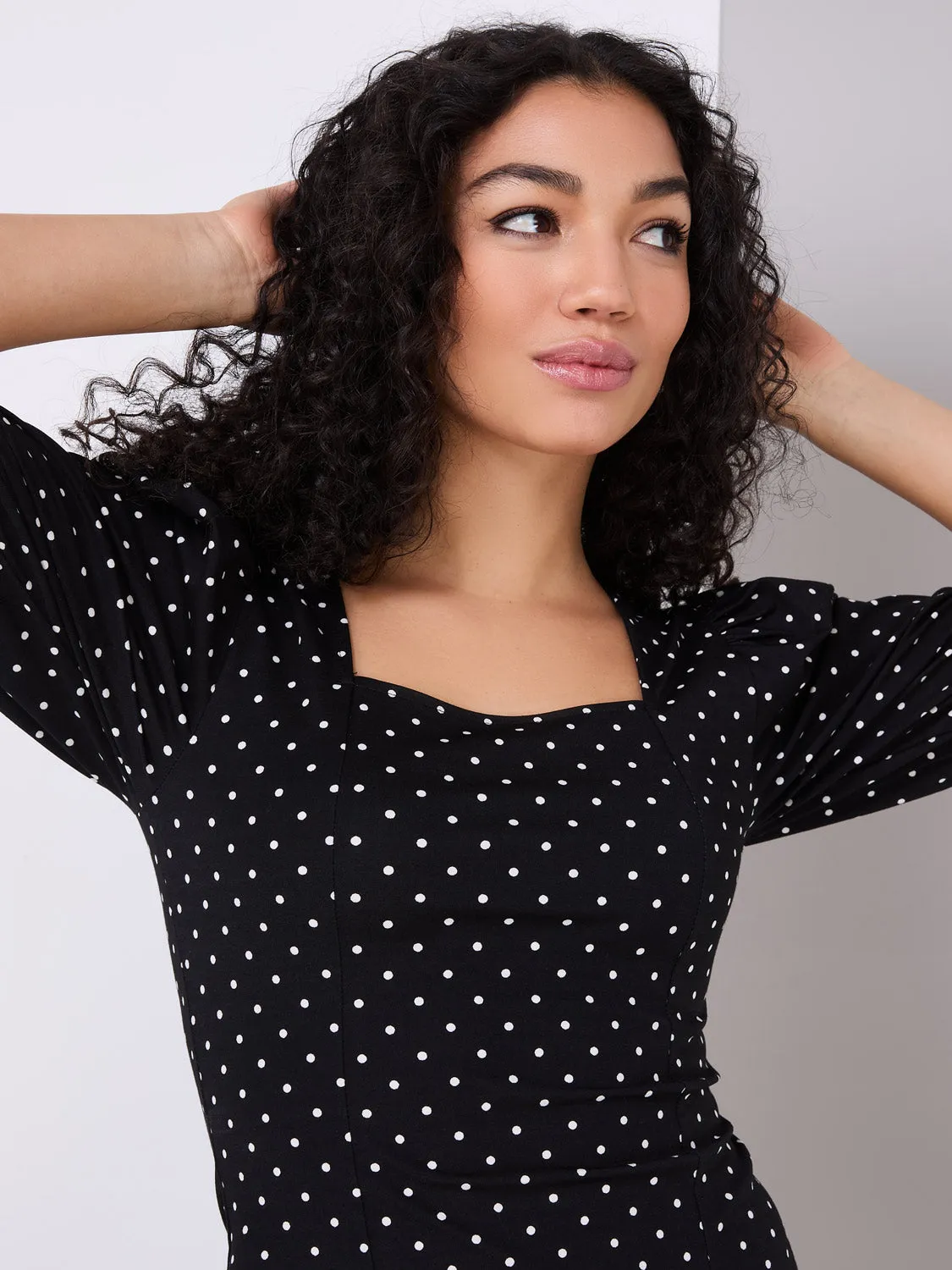 Dot Print Puff Sleeve Square Neck Top sold by Suzy Shier product image thumbnail 2