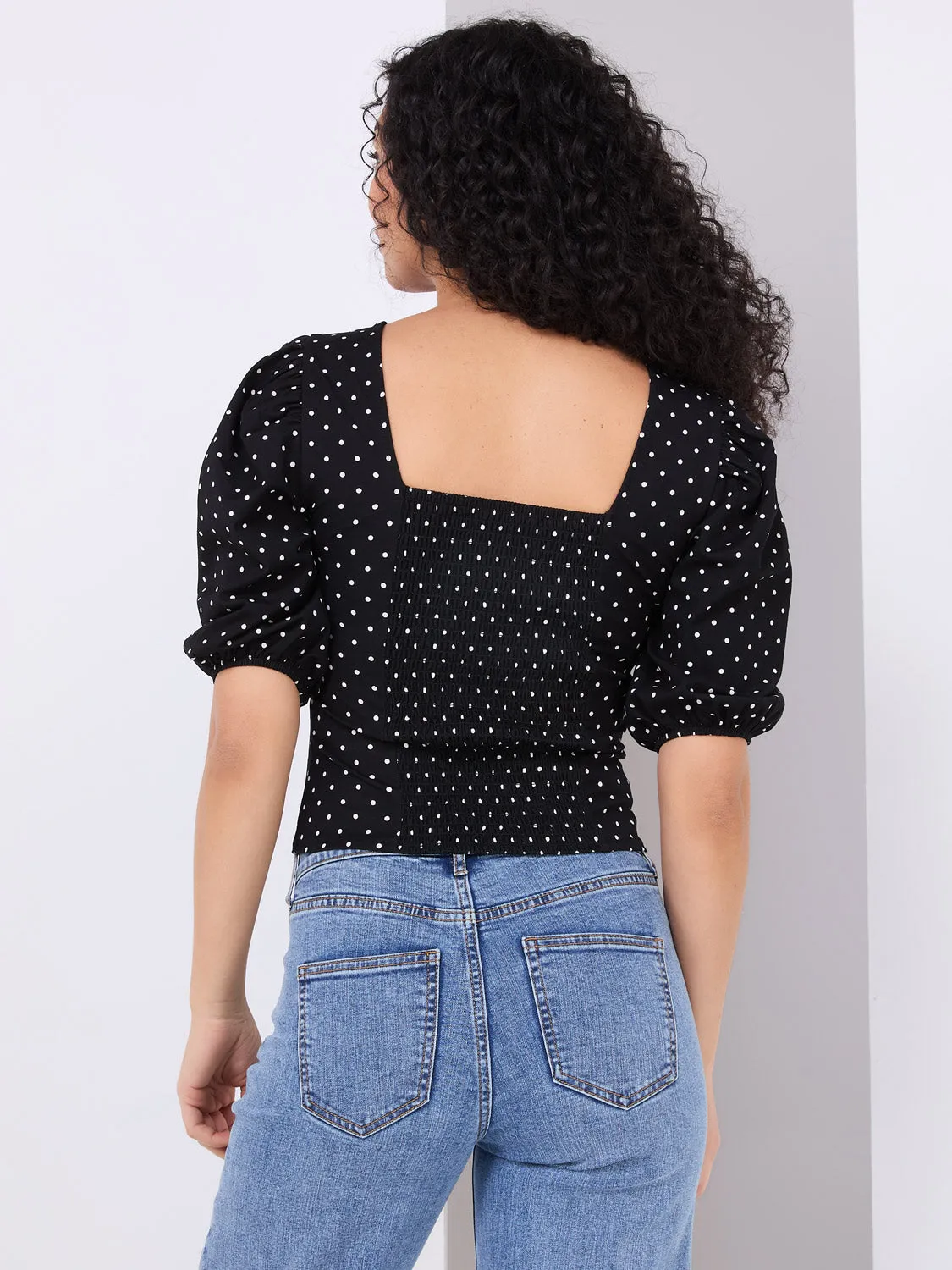 Dot Print Puff Sleeve Square Neck Top sold by Suzy Shier product image thumbnail 5