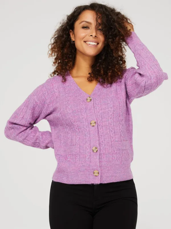 V-Neck Cable-Knit Cardigan With Pockets sold by Suzy Shier