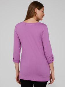 3/4 Rolled Sleeve Round Neck Top sold by Suzy Shier