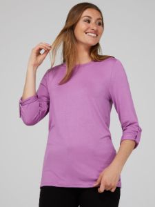 3/4 Rolled Sleeve Round Neck Top sold by Suzy Shier