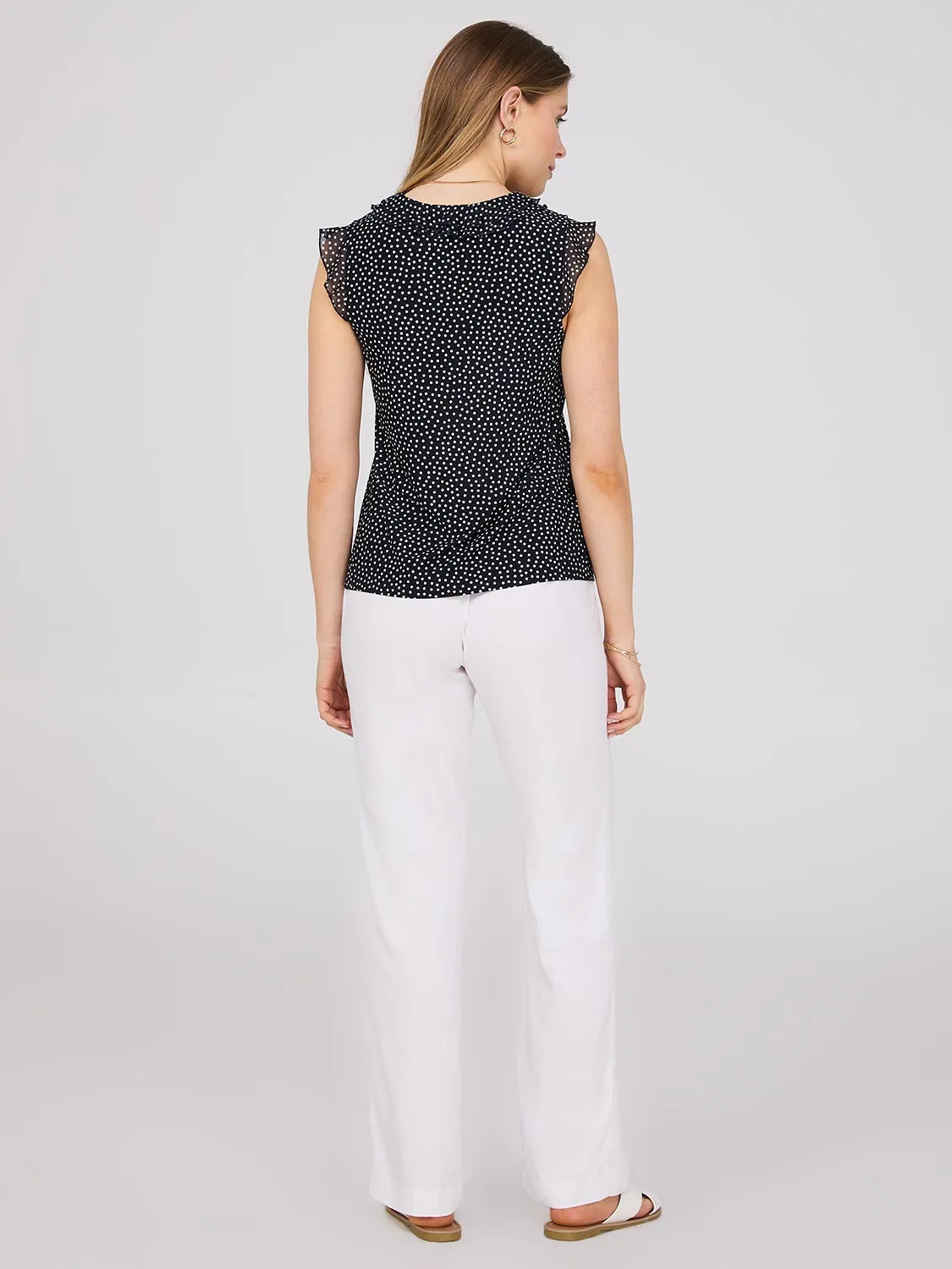 Dot Print Ruffle V-Neck Top sold by Suzy Shier product image thumbnail 4