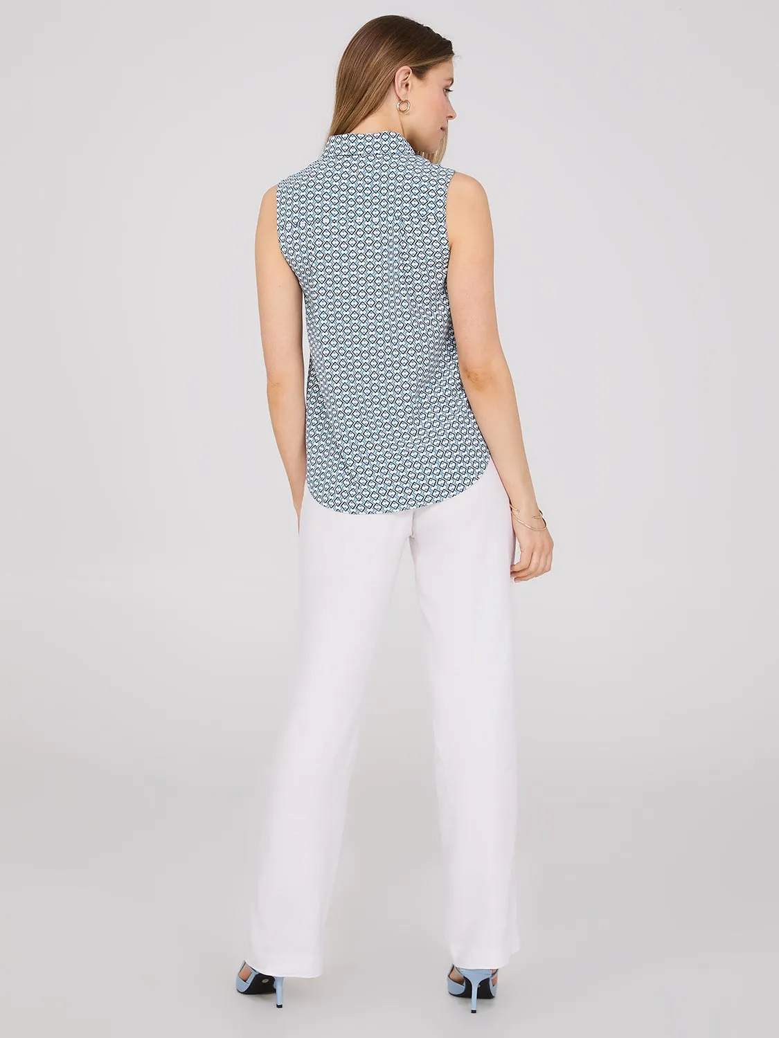 Sleeveless Geo Print Button-Front Blouse sold by Suzy Shier product image thumbnail 4