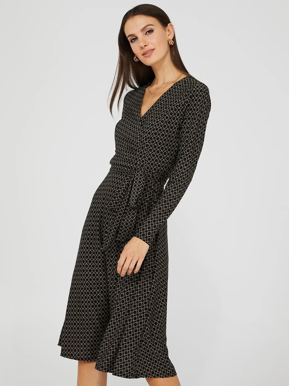 Geo Print Cross Front Midi Dress sold by Suzy Shier product image thumbnail 2