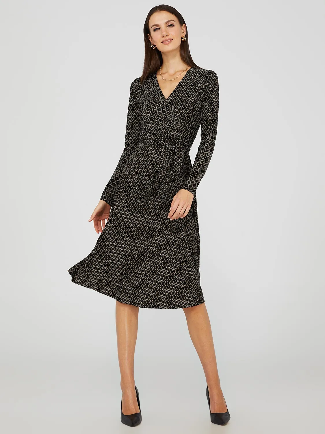 Geo Print Cross Front Midi Dress sold by Suzy Shier