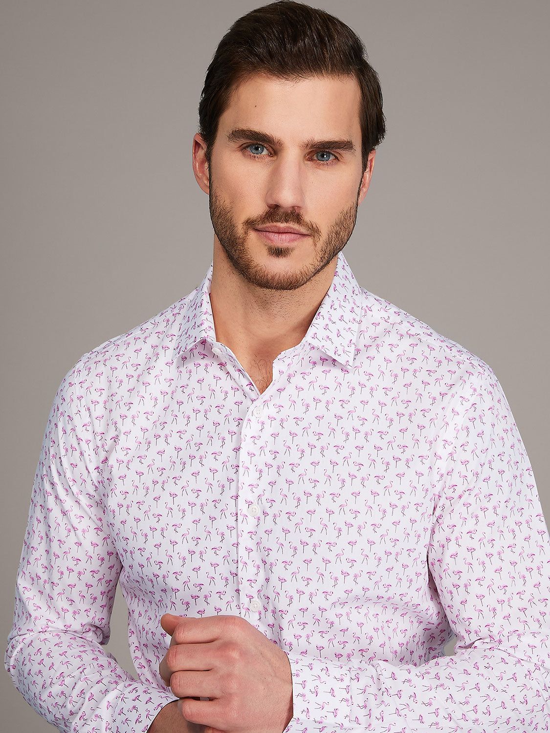 Novelty Flamingo Motif Slim Fit Dress Shirt sold by Suzy Shier product image thumbnail 3