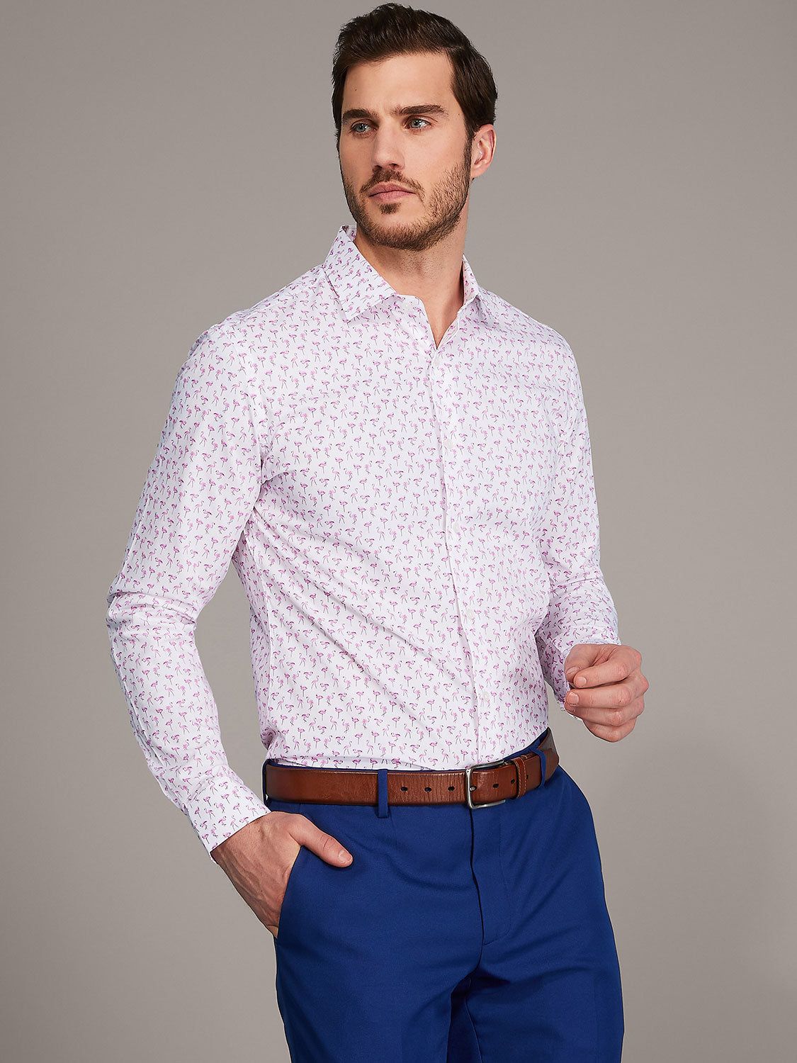 Novelty Flamingo Motif Slim Fit Dress Shirt sold by Suzy Shier