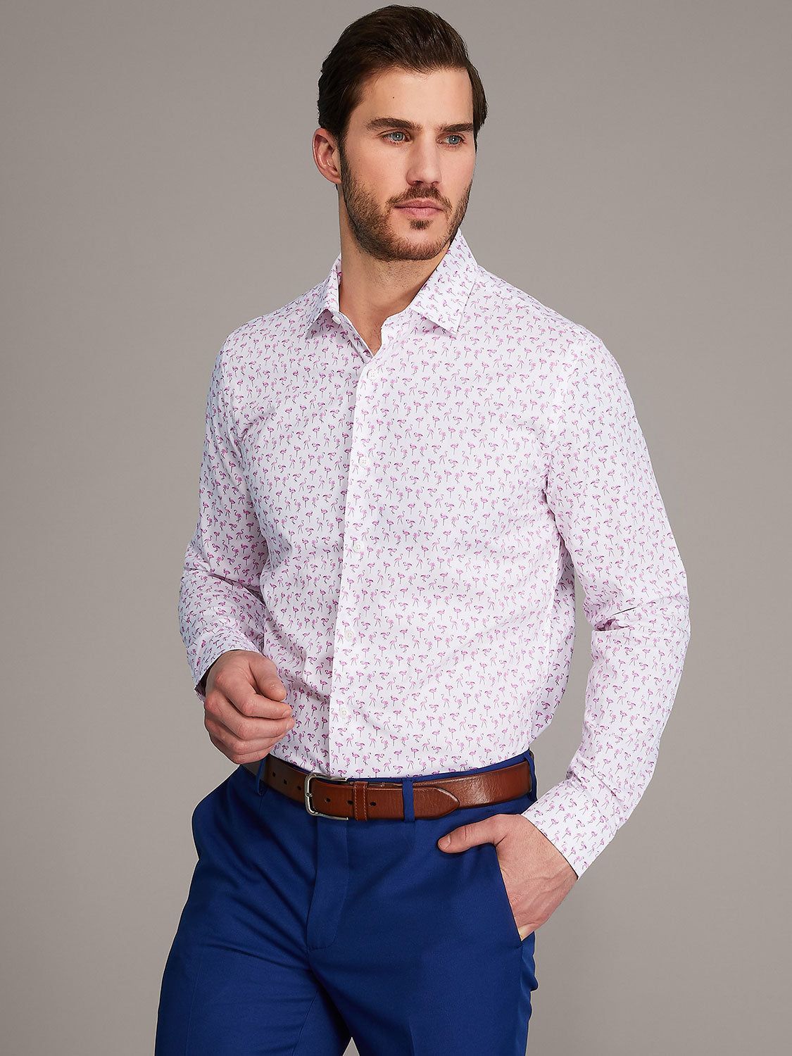 Novelty Flamingo Motif Slim Fit Dress Shirt sold by Suzy Shier product image thumbnail 4