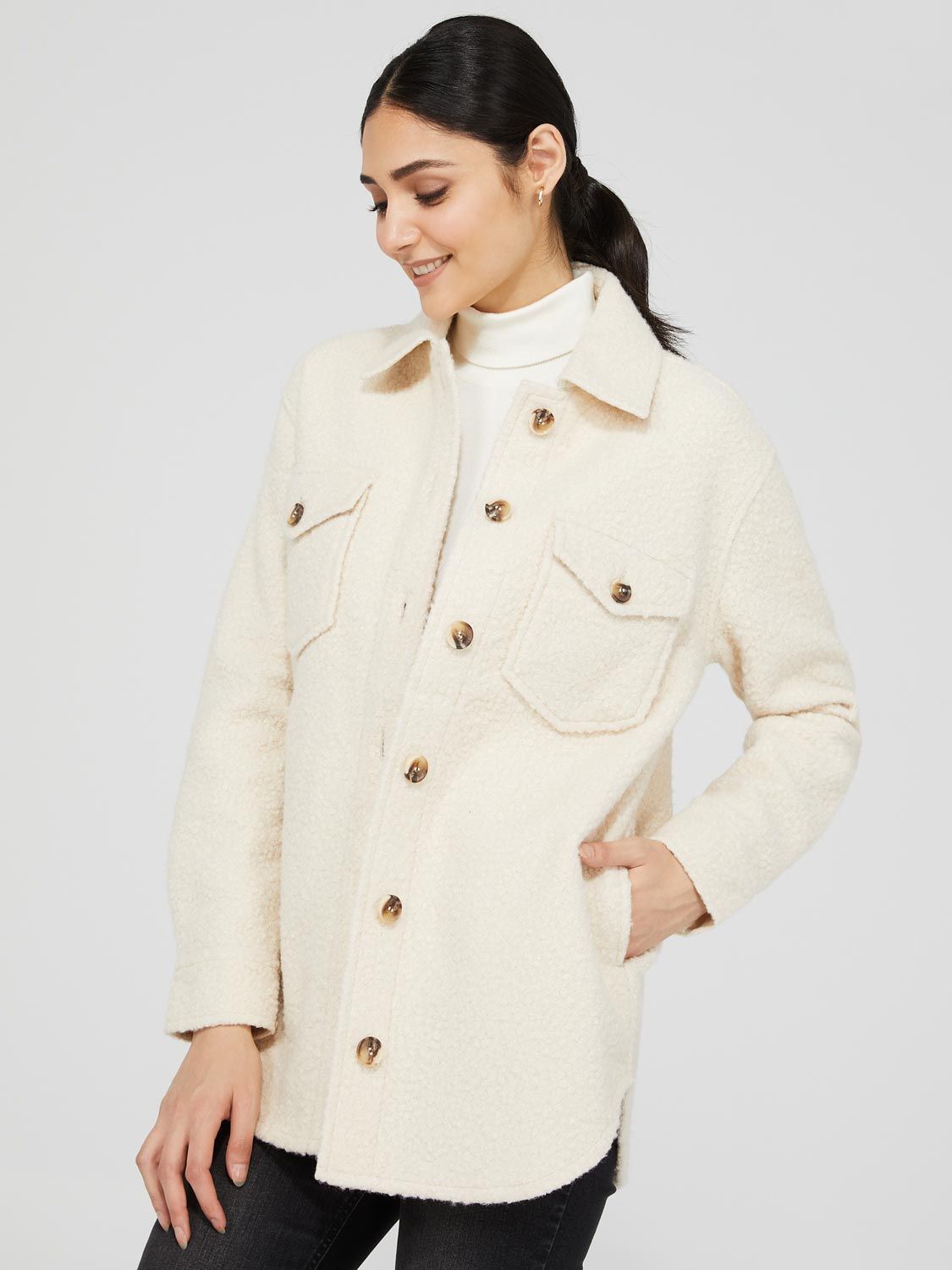 Boucle Shacket With Front Pockets sold by Suzy Shier product image thumbnail 2