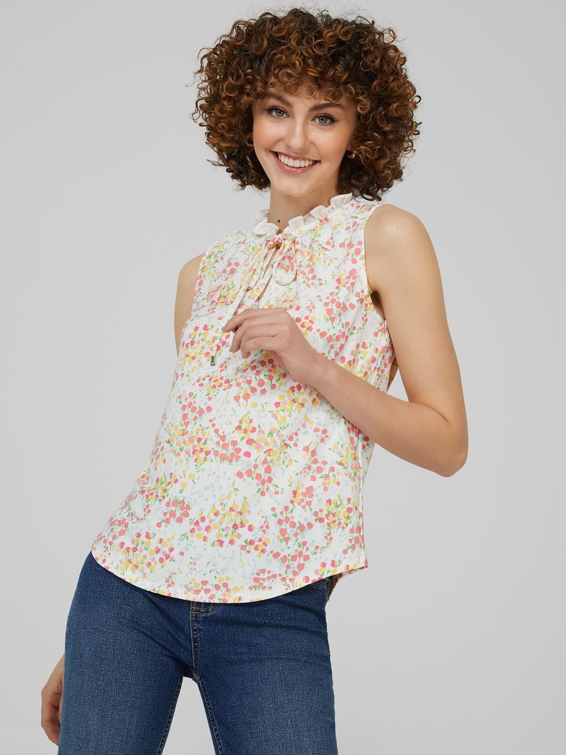 Floral Print Sleeveless V-Neck Top With Ruffle Detail sold by Suzy Shier product image thumbnail 3