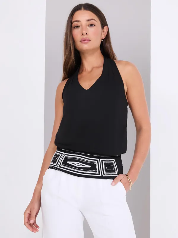 V-Neck Halter Neck Top With Hem Design sold by Suzy Shier
