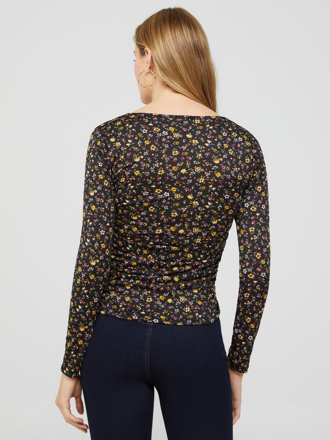 Floral Print Textured Square Neck Top With Ruched Waist sold by Suzy Shier product image thumbnail 4