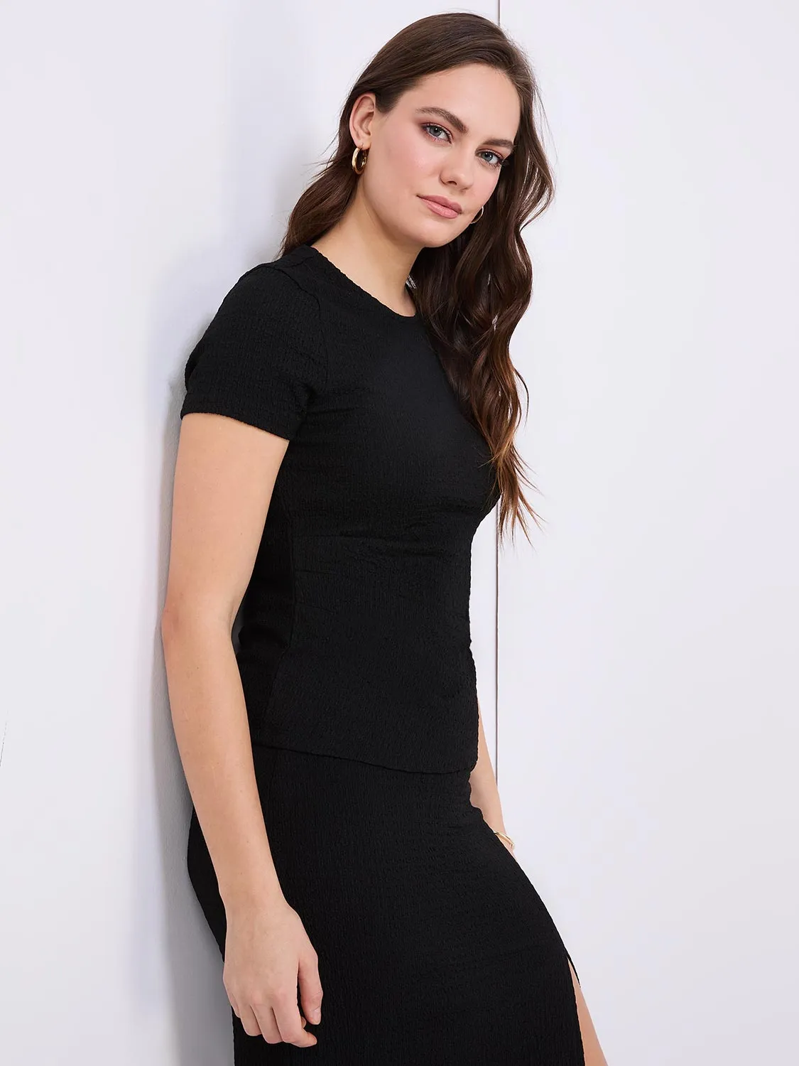 Textured Crew Neck Top With Pleat Details sold by Suzy Shier product image thumbnail 4