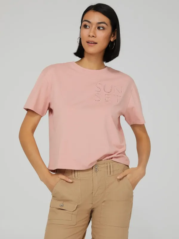 "Sunset" Embroidered Short Sleeve T-Shirt sold by Suzy Shier