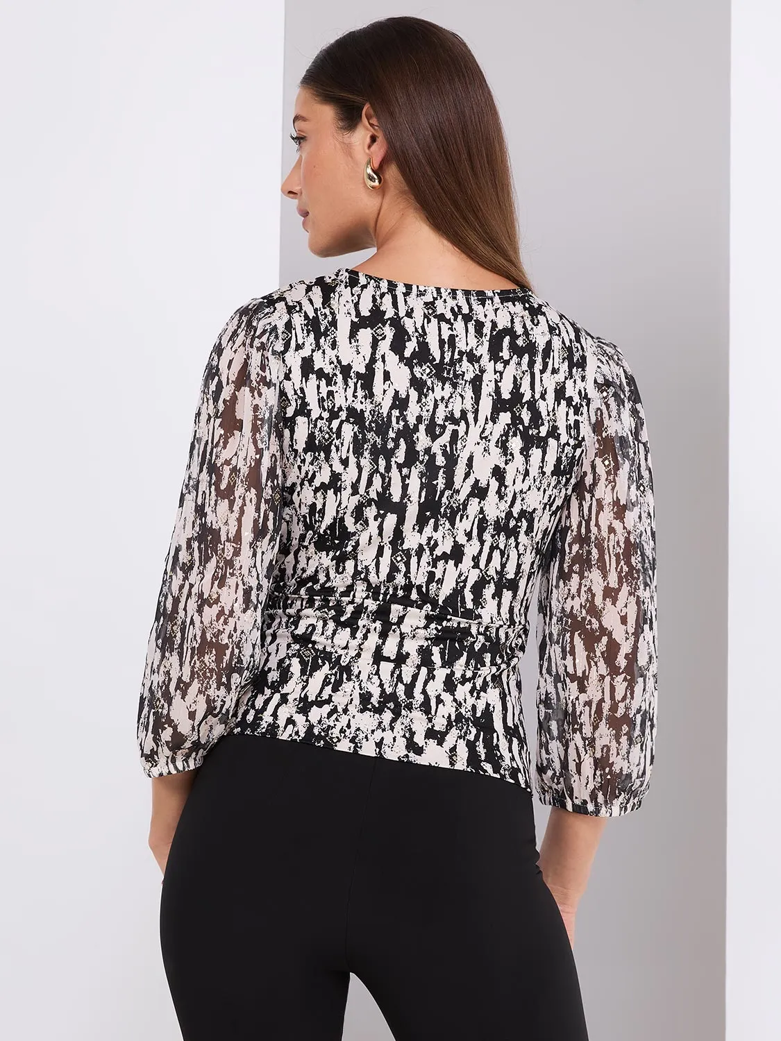 Abstract Print 3/4 Sleeve Crossover Top sold by Suzy Shier product image thumbnail 4