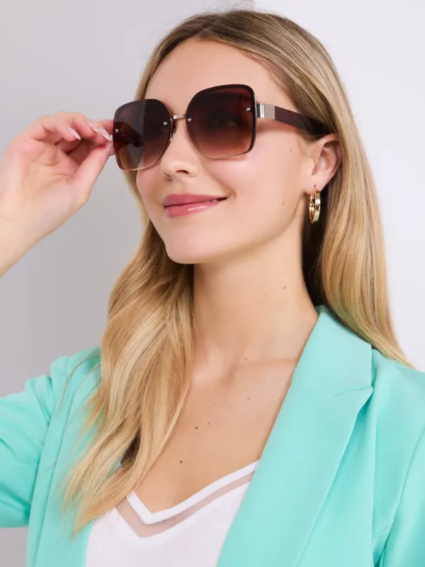 Oversized Square Frame Sunglasses With Gold Details sold by Suzy Shier