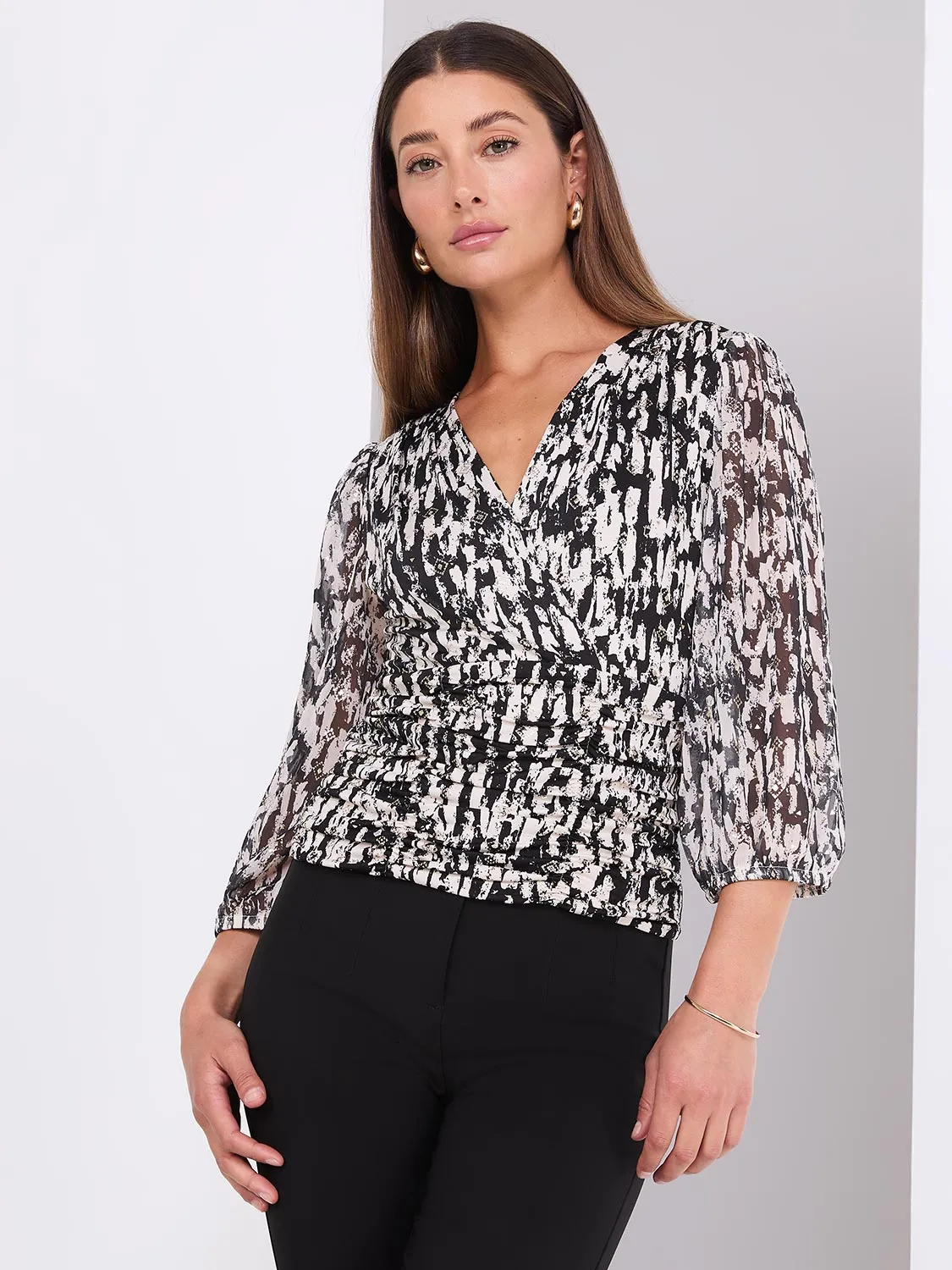 Abstract Print 3/4 Sleeve Crossover Top sold by Suzy Shier