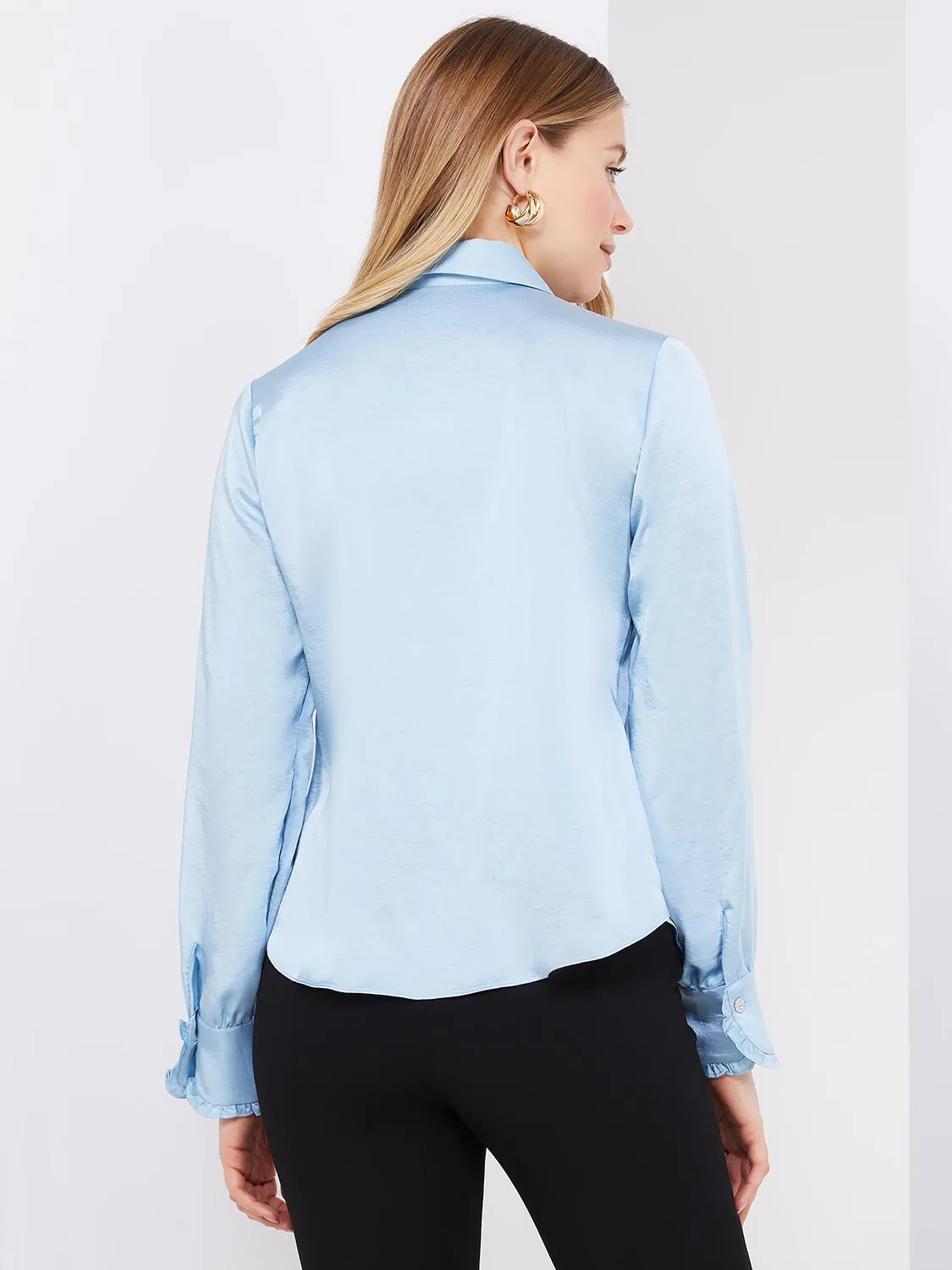 Button-Up Satin Blouse With Ruffle Front sold by Suzy Shier product image thumbnail 5