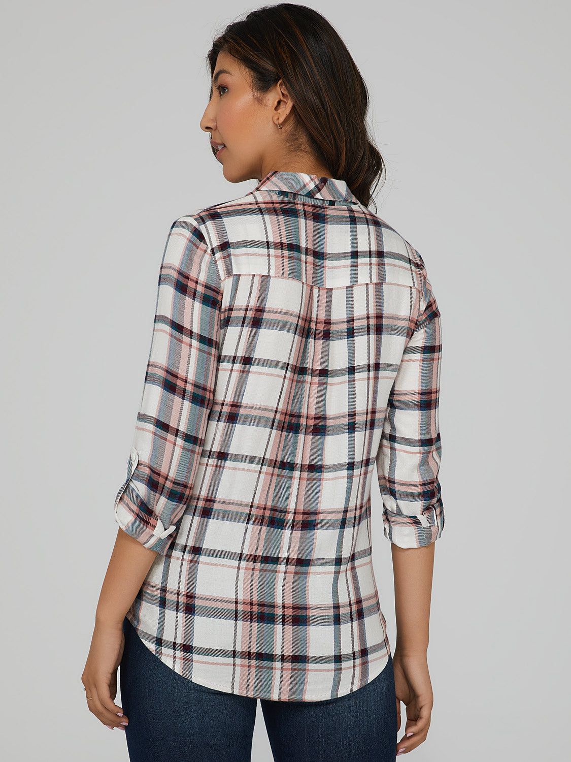Plaid Tab Sleeve Shirt sold by Suzy Shier product image thumbnail 4