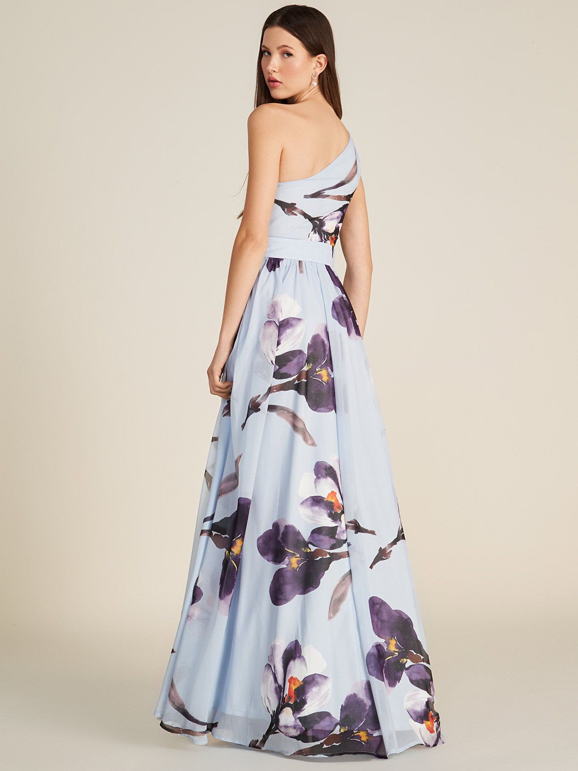 Printed One-Shoulder Chiffon Gown With Front Cutout sold by Suzy Shier product image thumbnail 3
