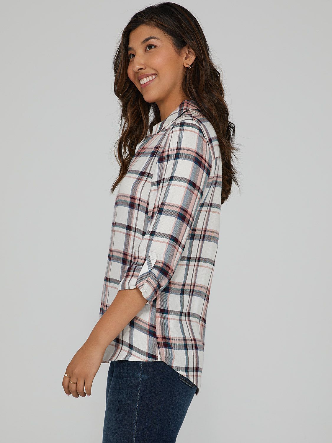 Plaid Tab Sleeve Shirt sold by Suzy Shier product image thumbnail 3