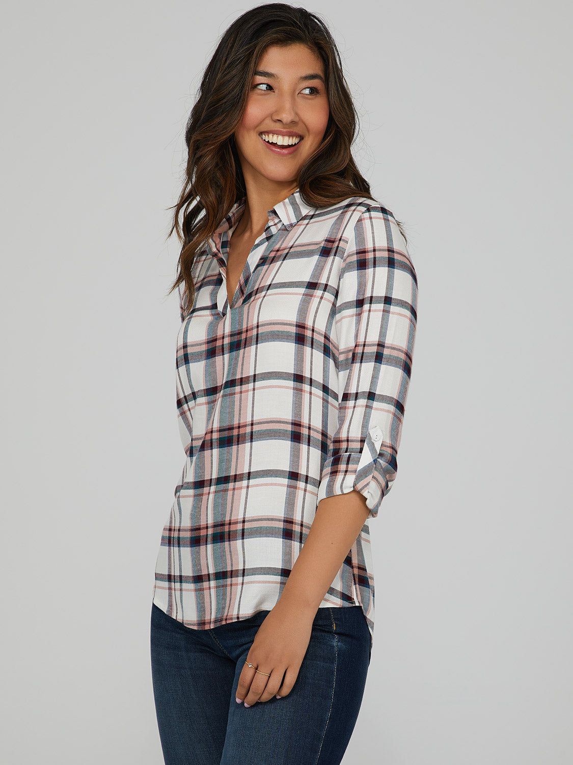 Plaid Tab Sleeve Shirt sold by Suzy Shier product image thumbnail 2