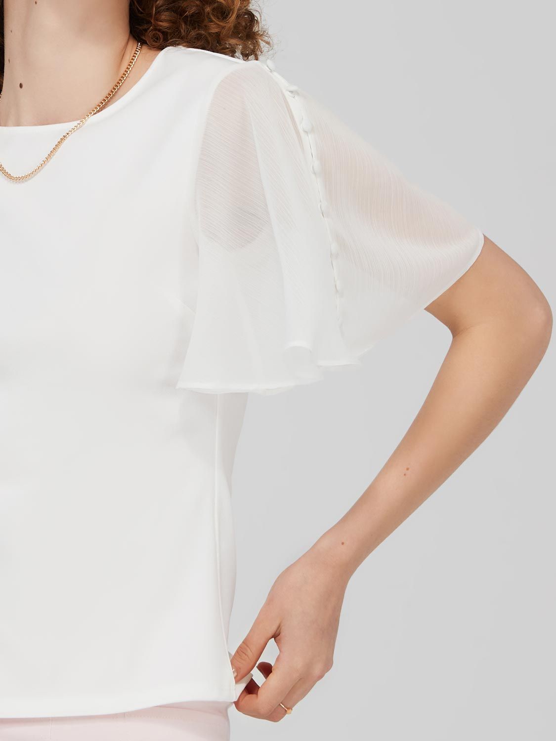 Crew Neck Top With Button Flutter Sleeves sold by Suzy Shier product image thumbnail 6