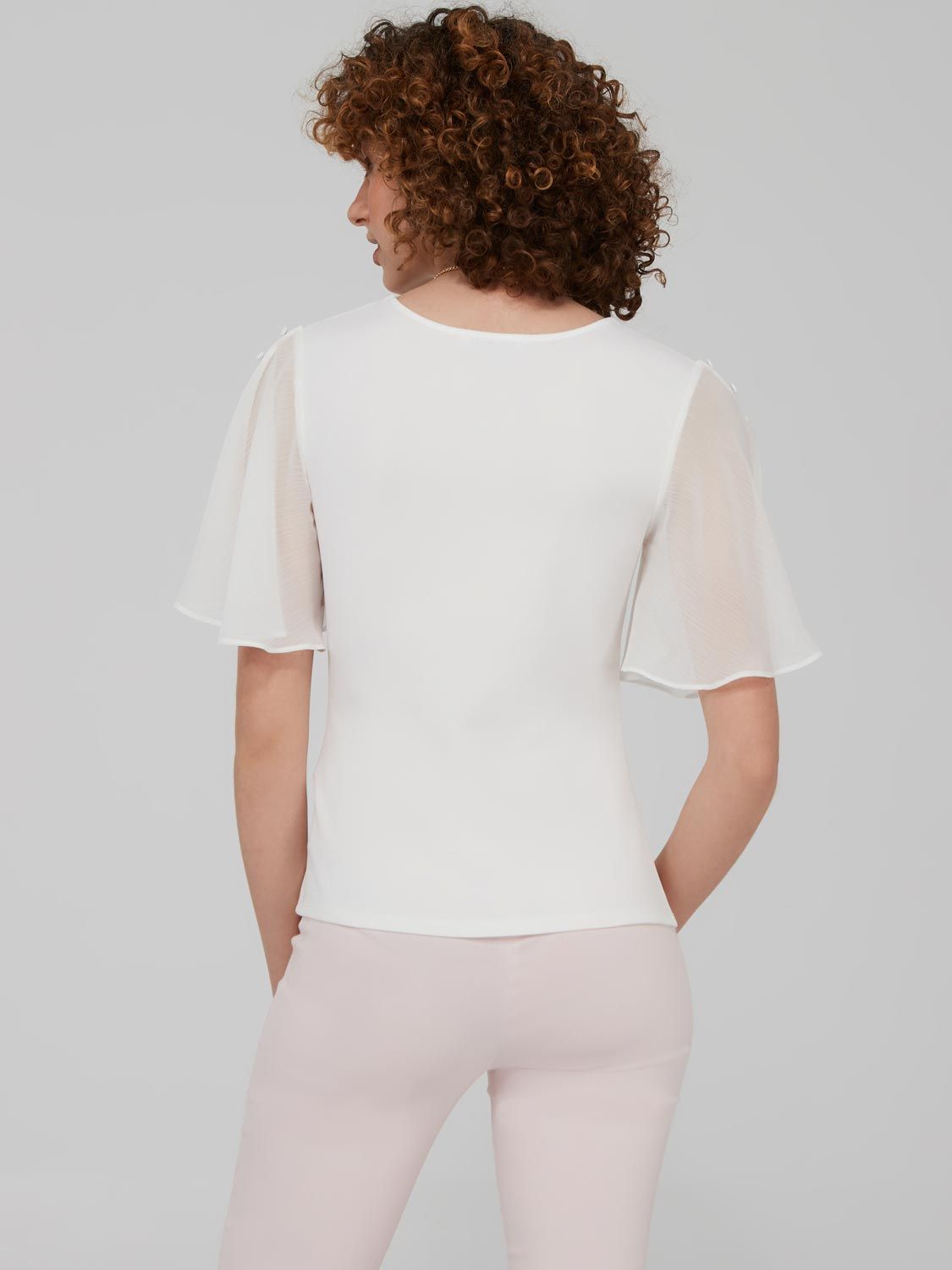 Crew Neck Top With Button Flutter Sleeves sold by Suzy Shier product image thumbnail 5