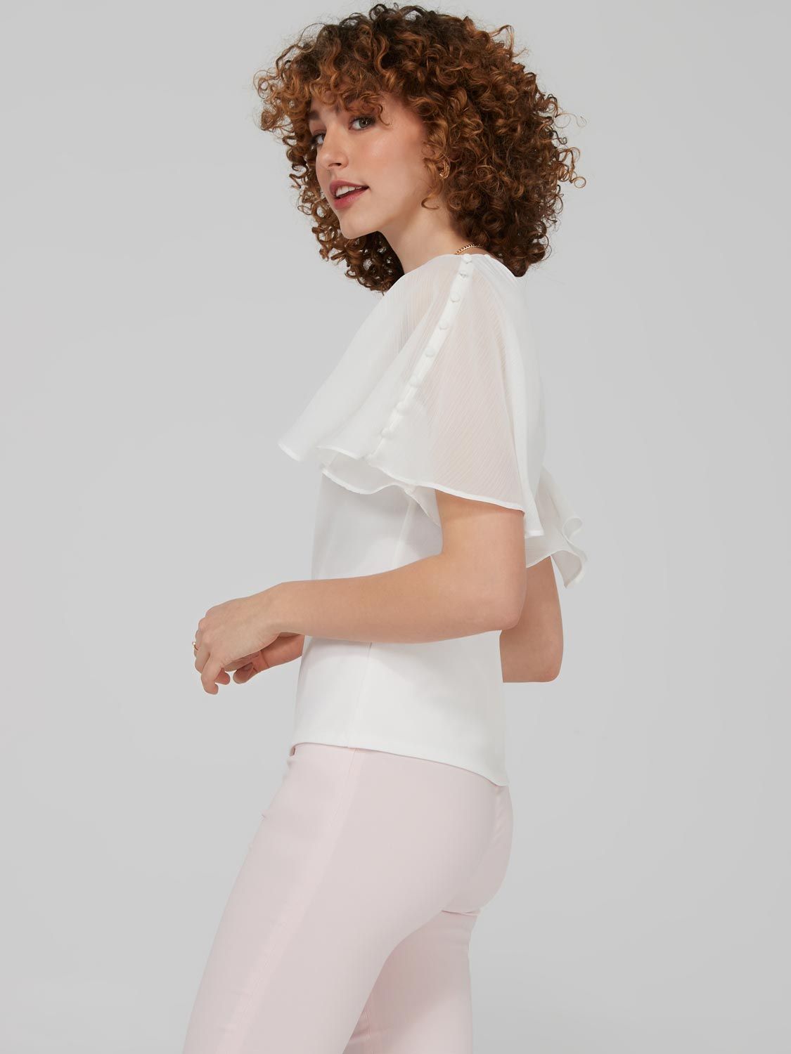 Crew Neck Top With Button Flutter Sleeves sold by Suzy Shier product image thumbnail 4