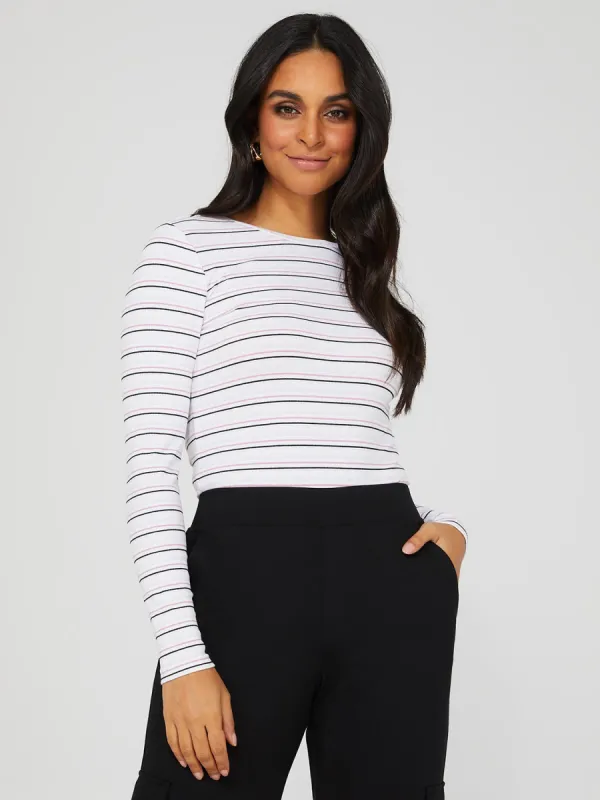 Metallic Striped Crew Neck Top sold by Suzy Shier