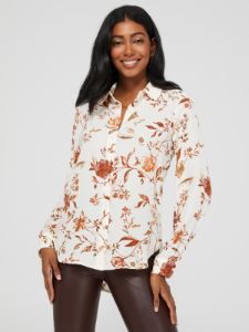 Floral Print Crepe Button-Front Blouse sold by Suzy Shier