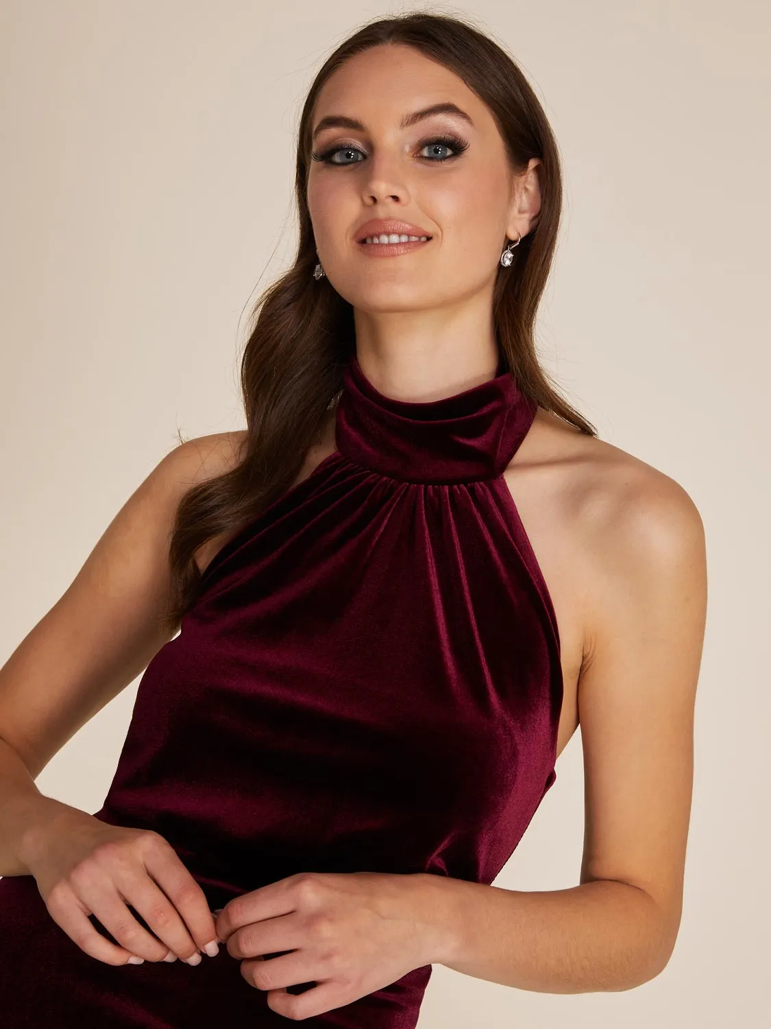 Halter Mock Neck Velvet Gown sold by Suzy Shier product image thumbnail 3