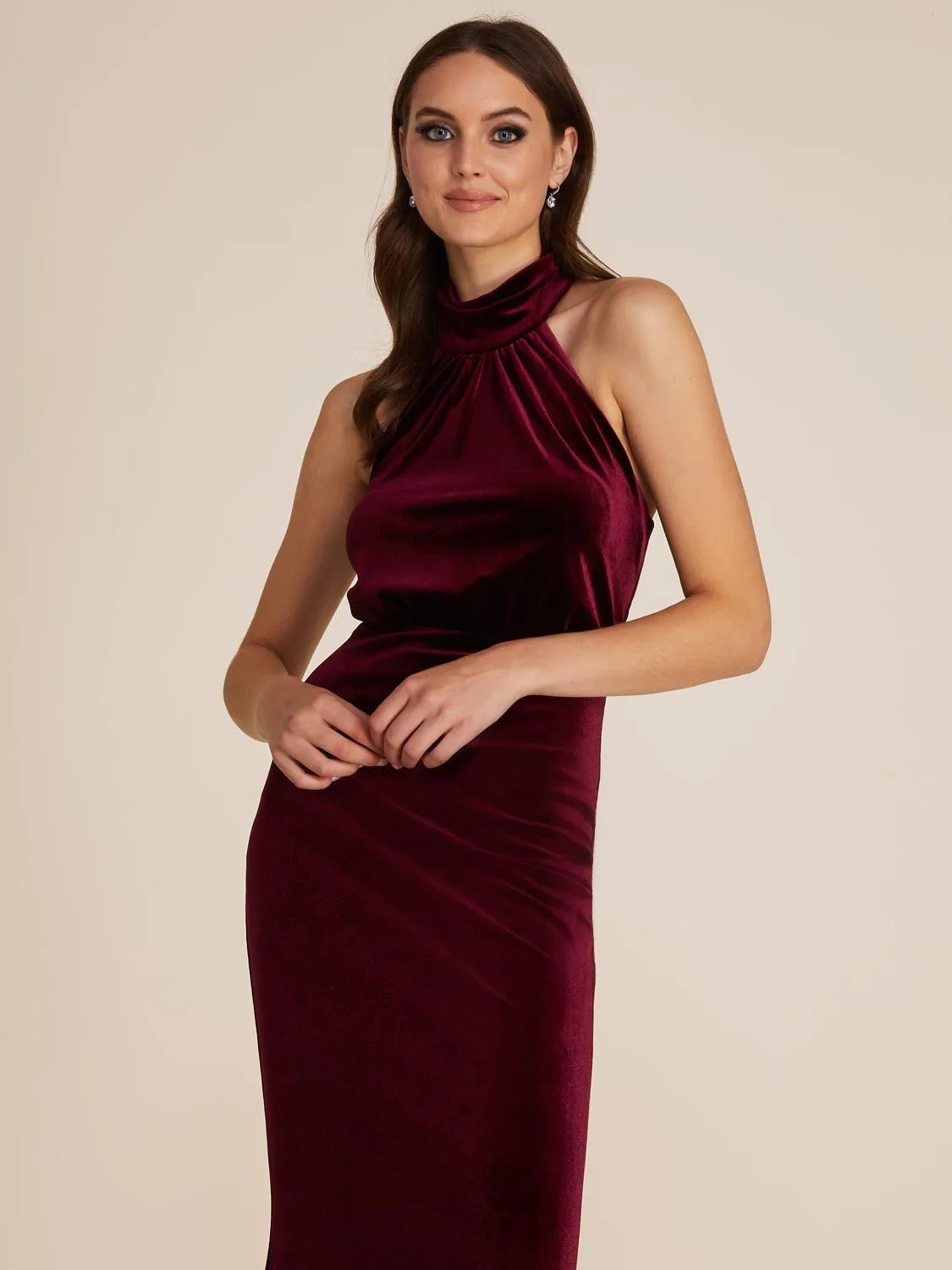 Halter Mock Neck Velvet Gown sold by Suzy Shier product image thumbnail 2