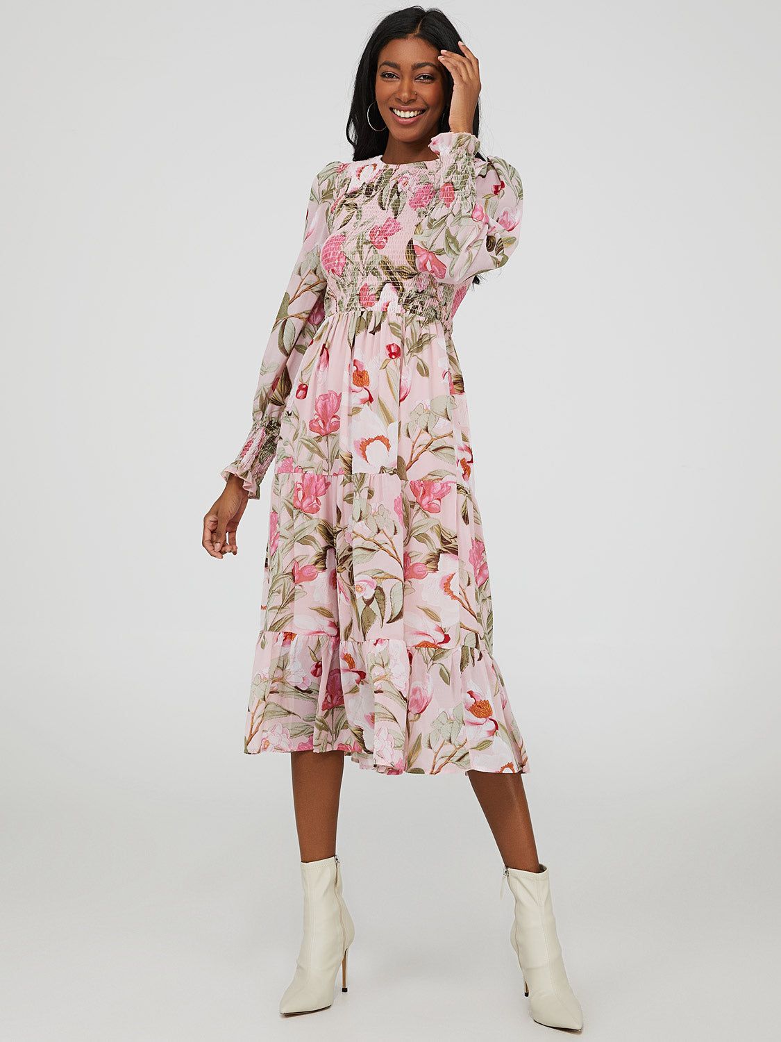 Smocked Chiffon Midi Dress sold by Suzy Shier product image thumbnail 4