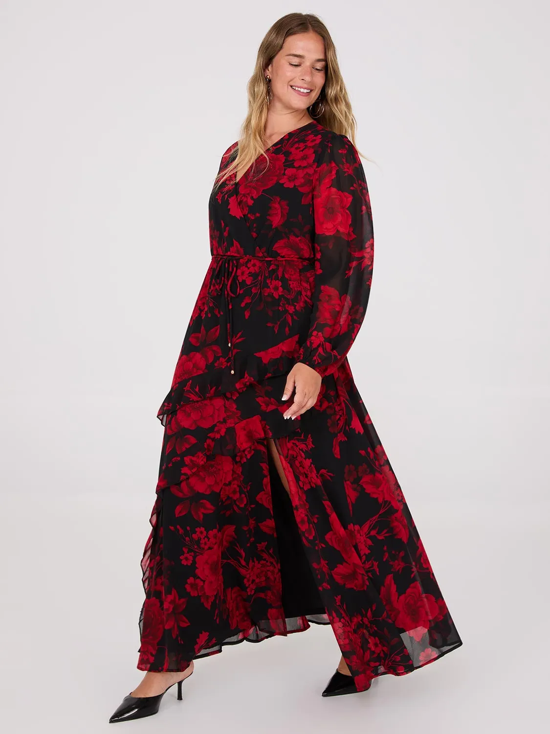Chiffon Floral Print Ruffle Skirt Maxi Dress sold by Suzy Shier product image thumbnail 2