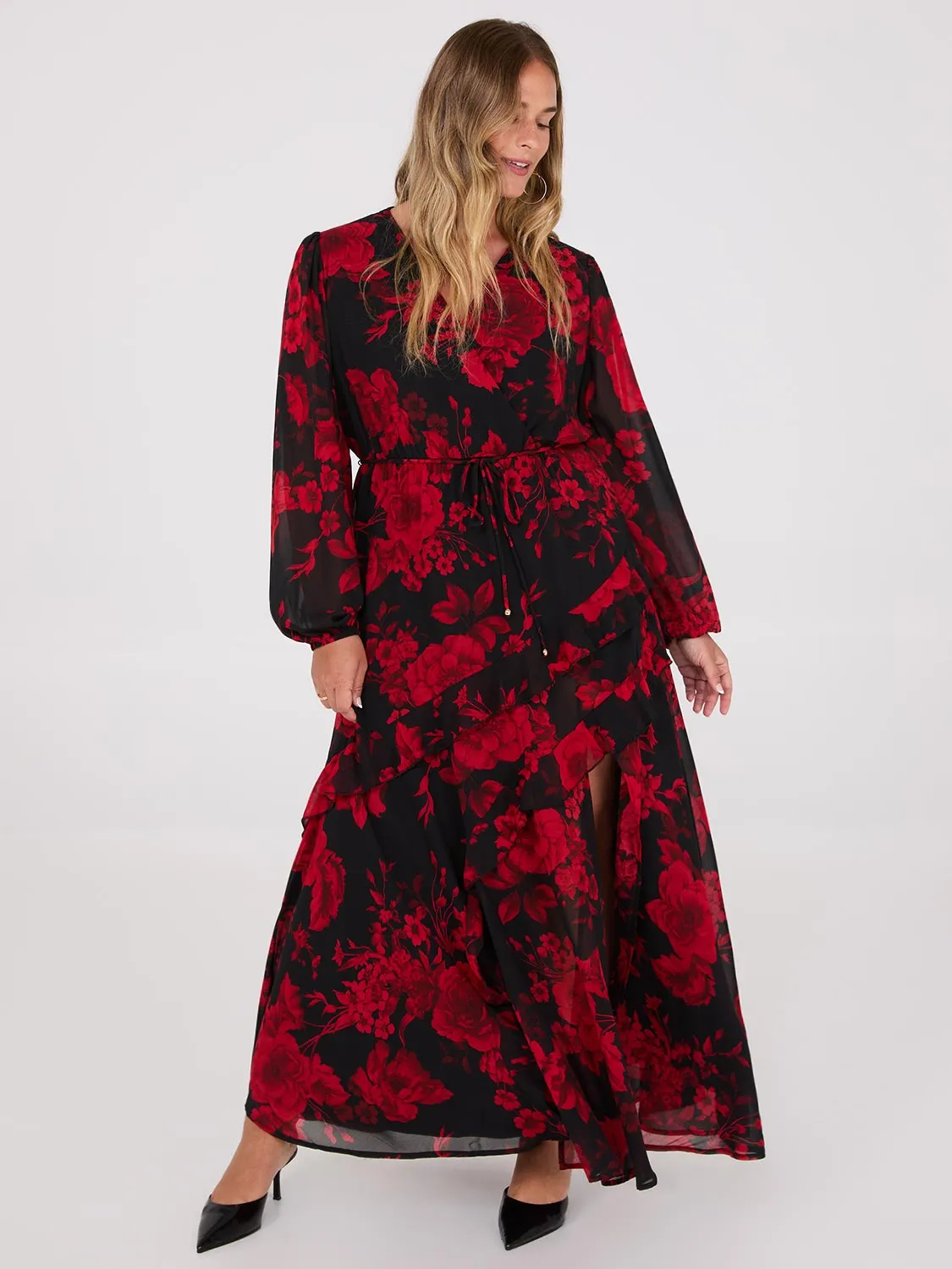 Chiffon Floral Print Ruffle Skirt Maxi Dress sold by Suzy Shier product image thumbnail 3