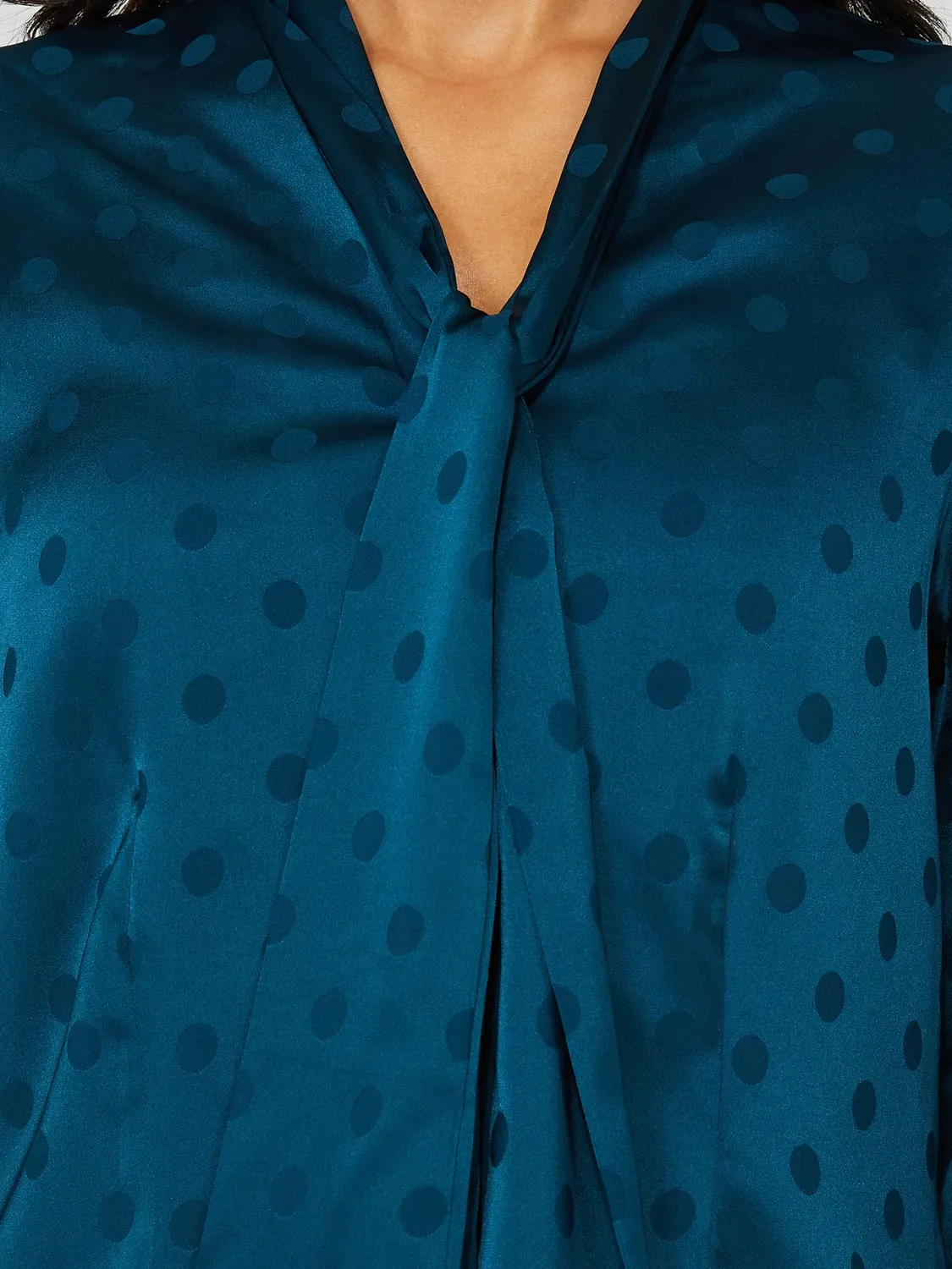 Polka Dot Jacquard Button-Front Bow Blouse sold by Suzy Shier product image thumbnail 4