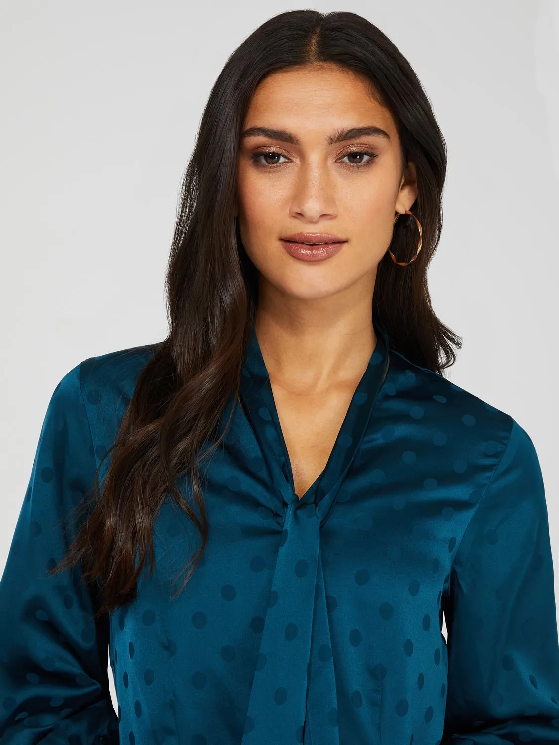 Polka Dot Jacquard Button-Front Bow Blouse sold by Suzy Shier product image thumbnail 2