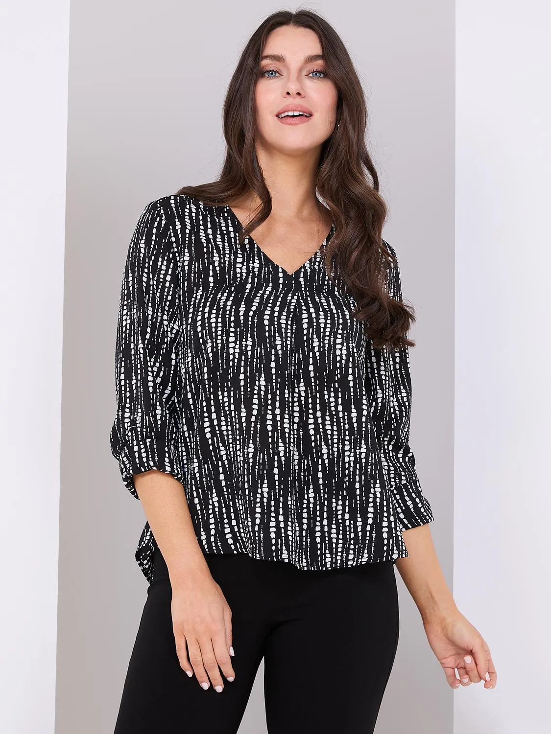 Abstract Print V-Neck Long Sleeve Popover Blouse sold by Suzy Shier