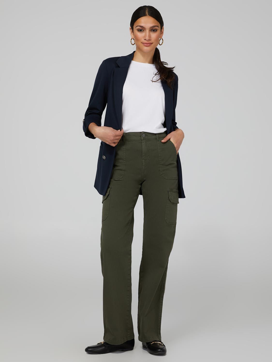 High-Rise Straight Leg Twill Pants With Cargo Pockets sold by Suzy Shier product image thumbnail 5