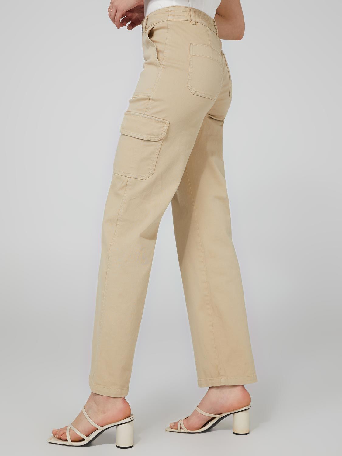 High-Rise Straight Leg Twill Pants With Cargo Pockets sold by Suzy Shier product image thumbnail 3